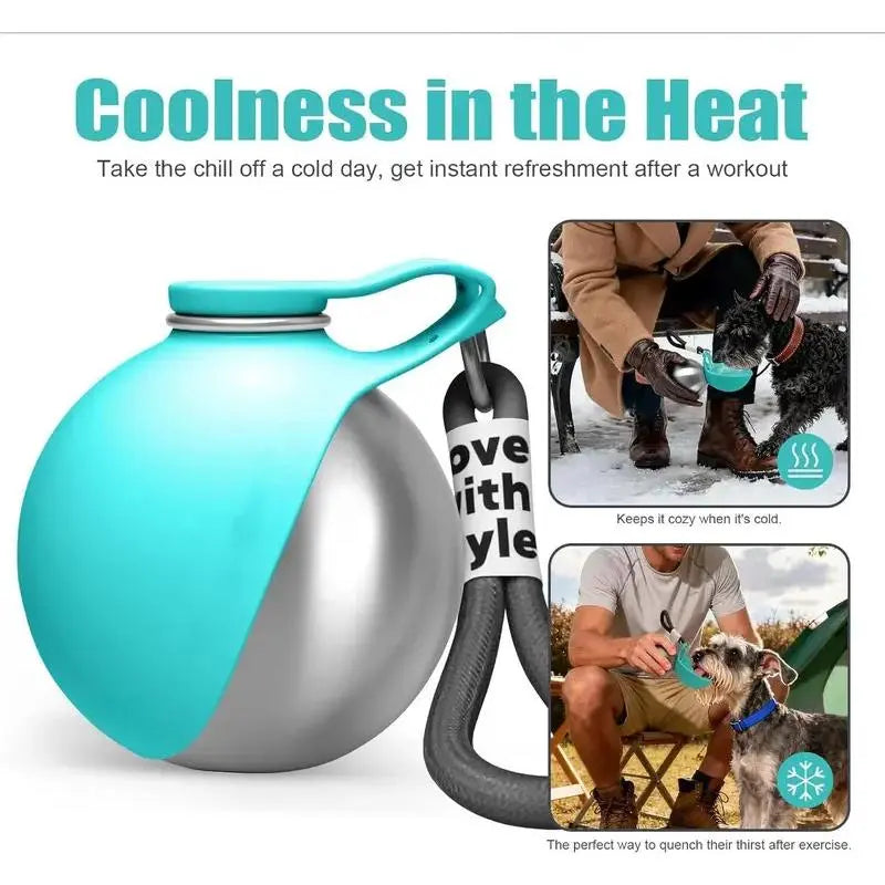 Stainless Steel Water Bottle Outdoor Dog Walking Folding Portable Water Cup with Lanyard Hook Leakproof Dog Water Drink Bottle Dog Accessories