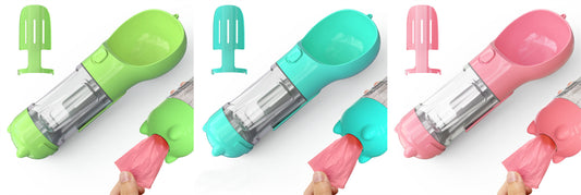 Pet Water Bottle Feeder Bowl Garbage Bag Storage Portable Pet Outdoor Travel 3 in 1 Dog Water Bottle