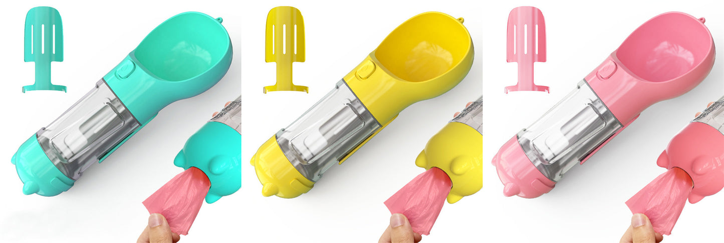 Pet Water Bottle Feeder Bowl Garbage Bag Storage Portable Pet Outdoor Travel 3 in 1 Dog Water Bottle