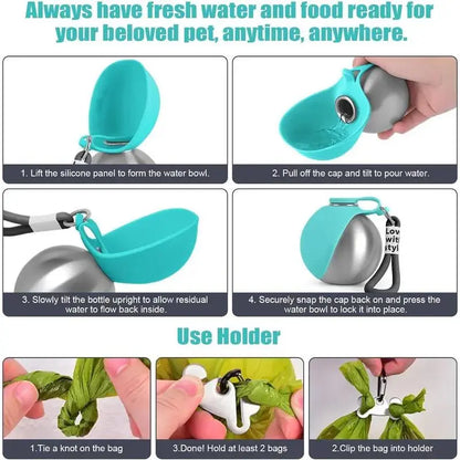 Stainless Steel Water Bottle Outdoor Dog Walking Folding Portable Water Cup with Lanyard Hook Leakproof Dog Water Drink Bottle Dog Accessories