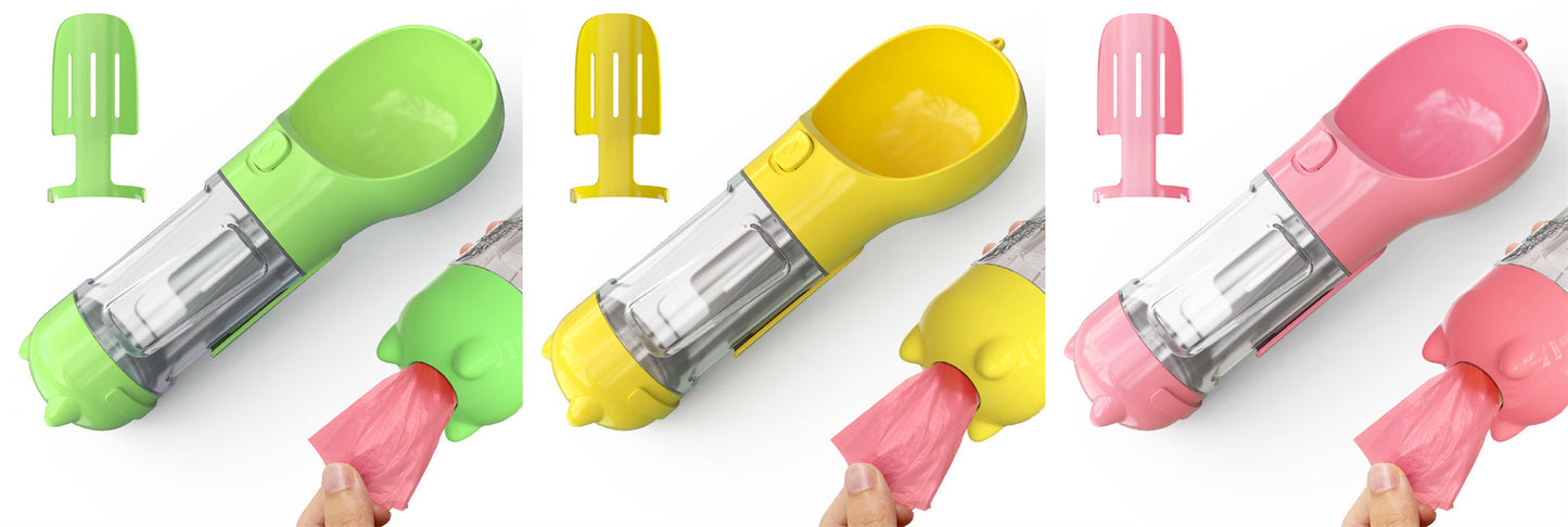 Pet Water Bottle Feeder Bowl Garbage Bag Storage Portable Pet Outdoor Travel 3 in 1 Dog Water Bottle